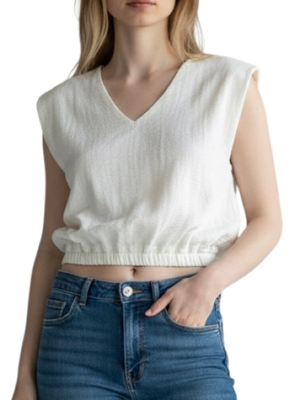 A New Day V-Neck Cropped Top Cream